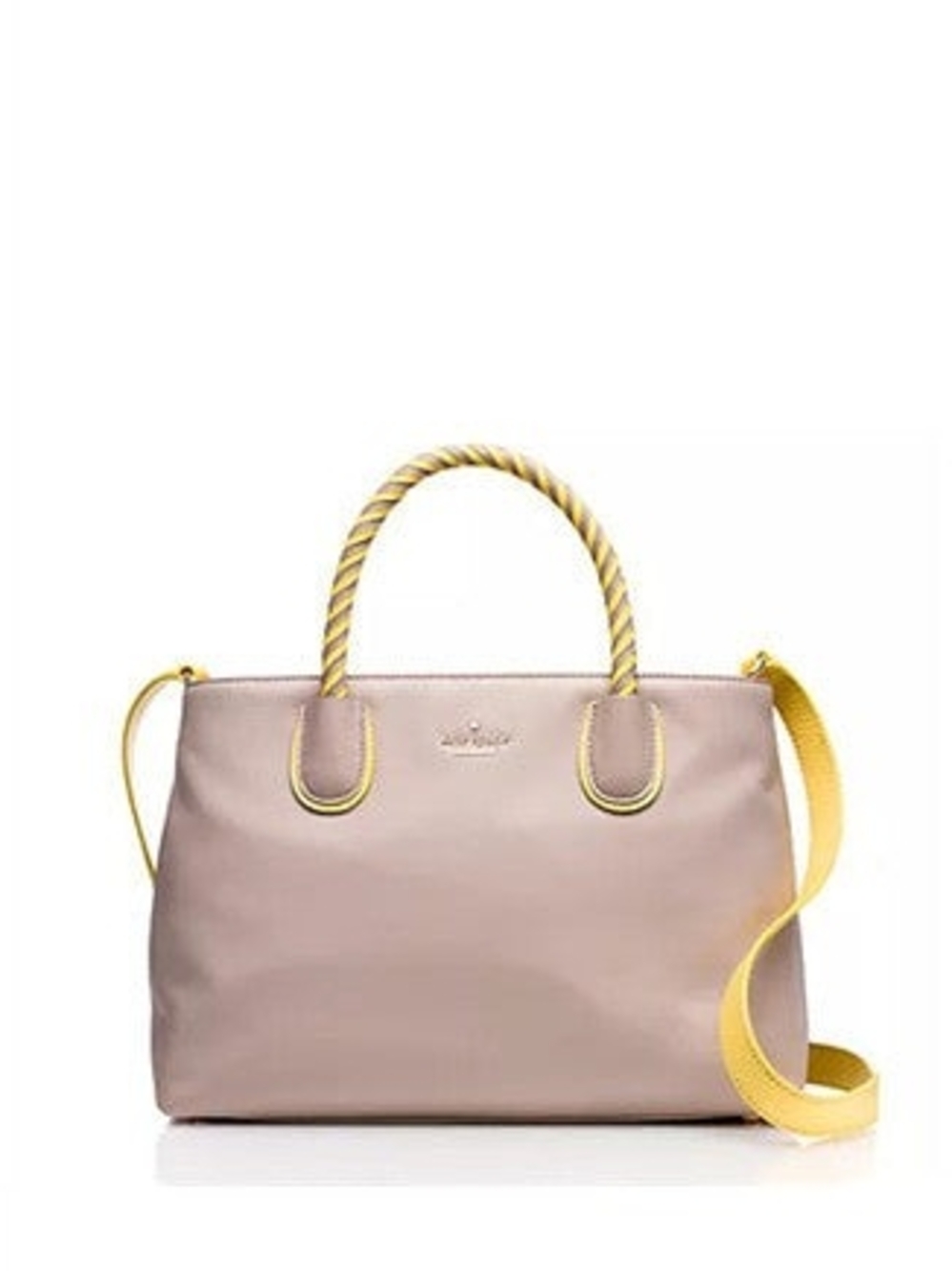 Kate Spade Leather Woods Drive Harris Satchel Taupe Yellow Twist Handles